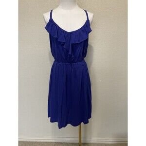 LOFT, Women’s, Thin-Strap Sundress, Ruffle V-Neck, Royal Blue, Size: M